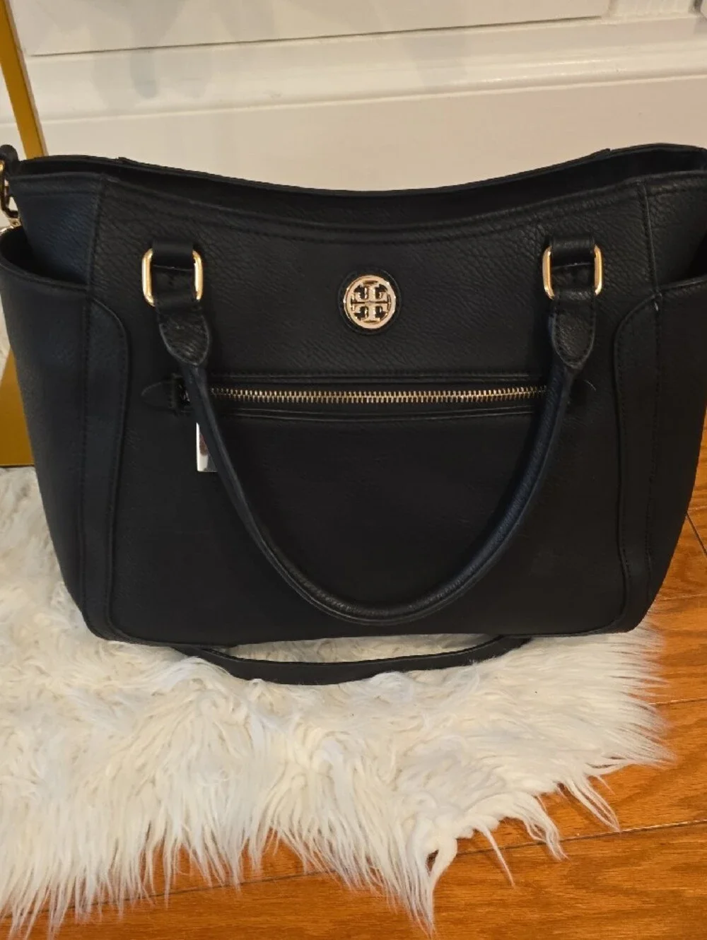 Tory Burch Black Pebble Leather Tote